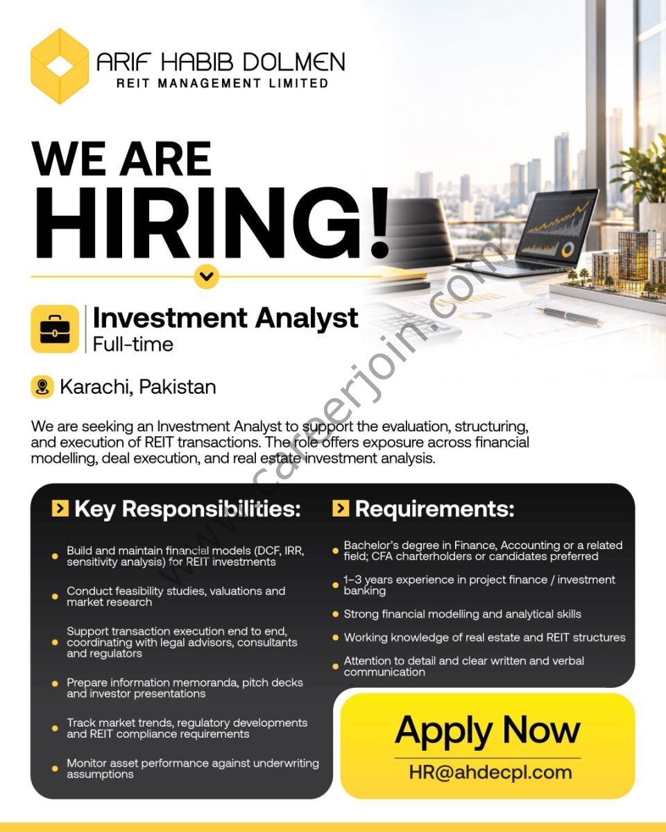 Arif Habib Dolmen REIT Management Limited Jobs Investment Analyst 1