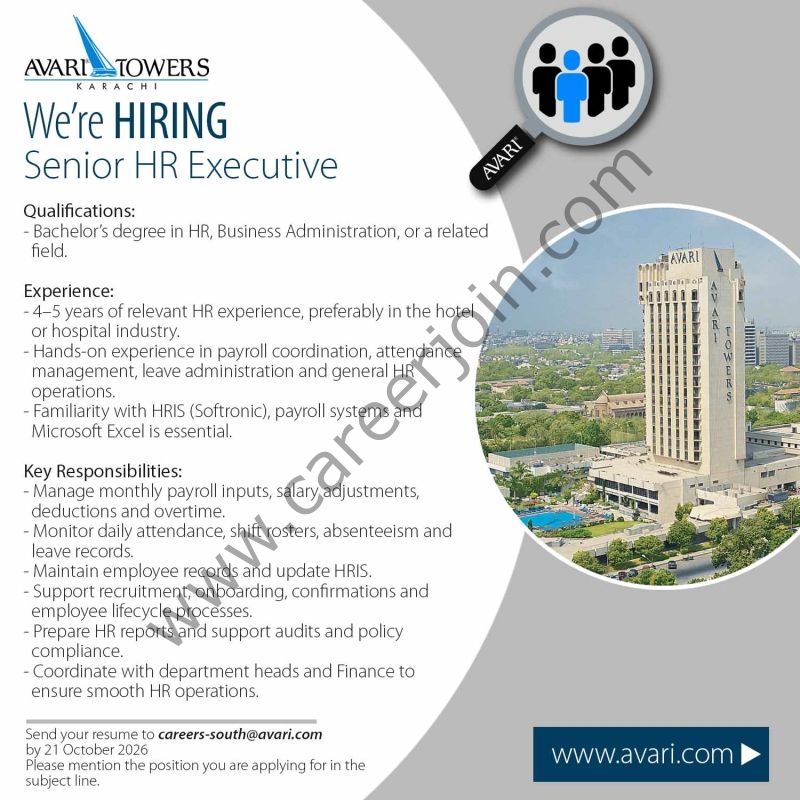 Avari Towers Jobs Senior HR Executive 1