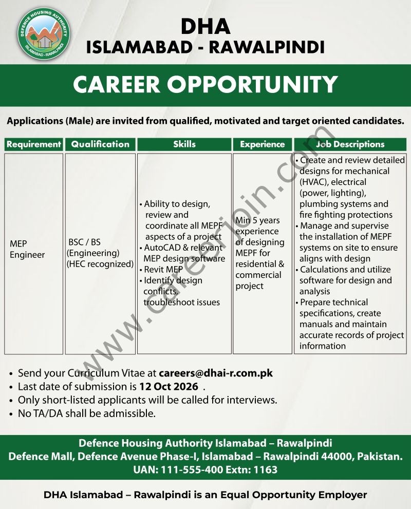 DHA Islamabad Rawalpindi Jobs MEP Engineers 1