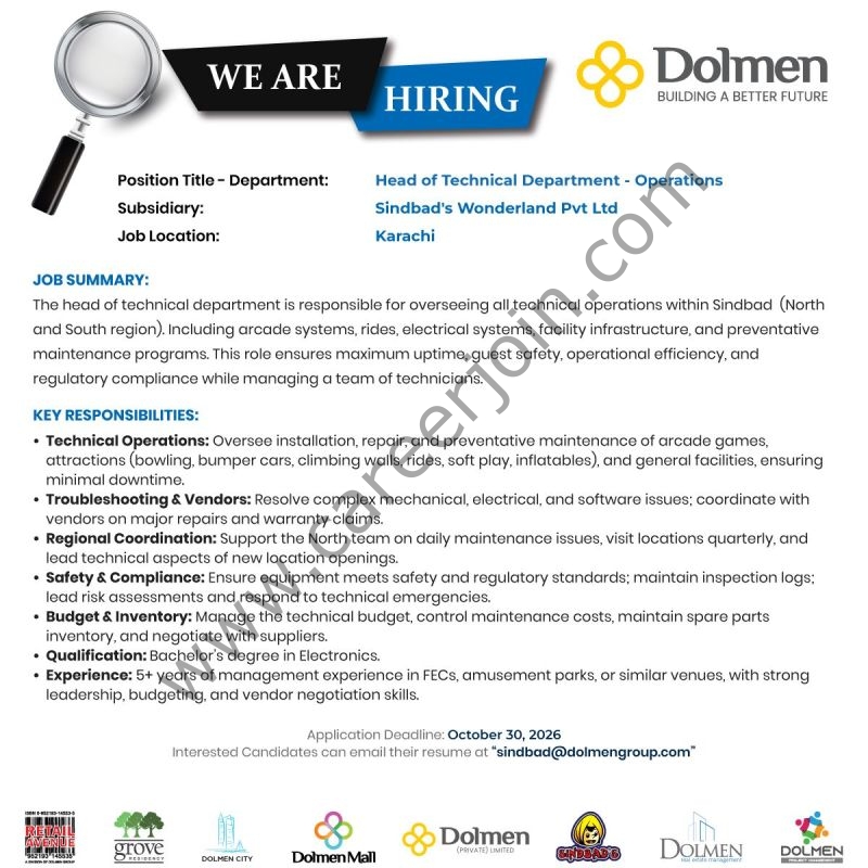 Dolmen Group Jobs Head of Technical Department Operations 1