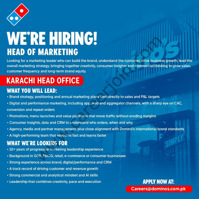 Domino's Pizza Pakistan Jobs Head of Marketing 1