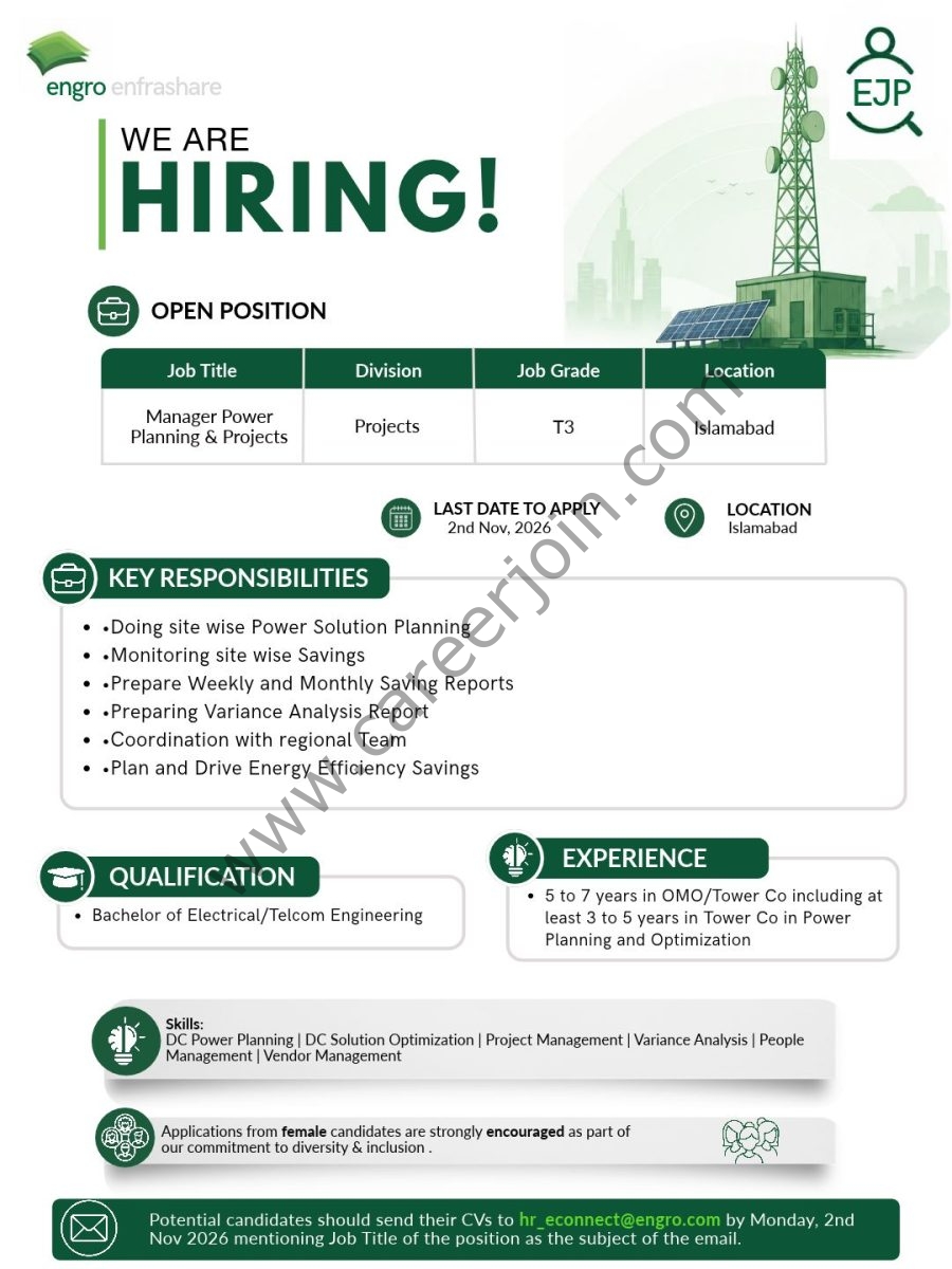 Engro Enfrashare Jobs Manager Power Planning & Projects (T-3) 1