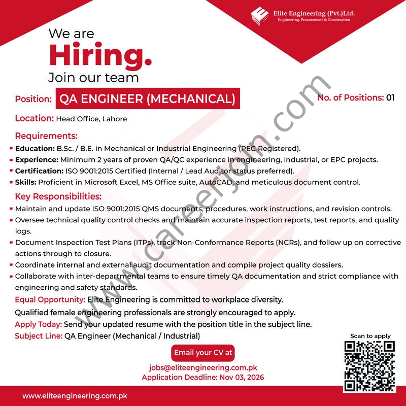 Elite Engineering Pvt Ltd Jobs QA Engineer (Mechanical) 1