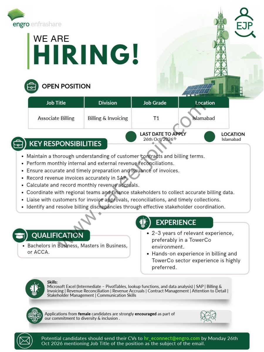 Engro Enfrashare Jobs Associate Billing & Invoicing (T-1) 1