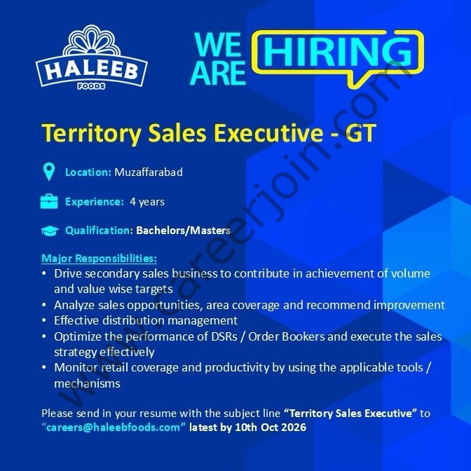 Haleeb Foods Jobs Territory Sales Executive GT 1