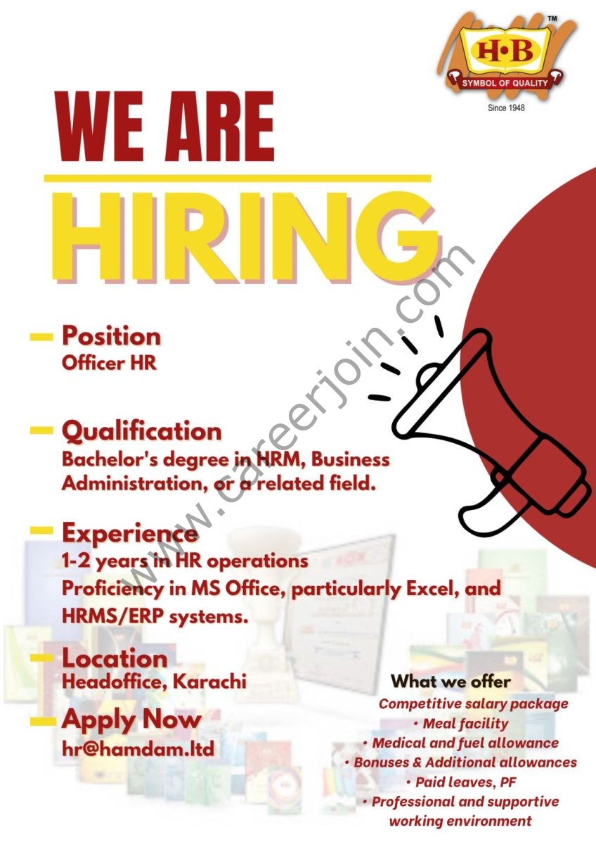 Hamdam Paper Products (Pvt) Ltd Jobs Officer HR 1