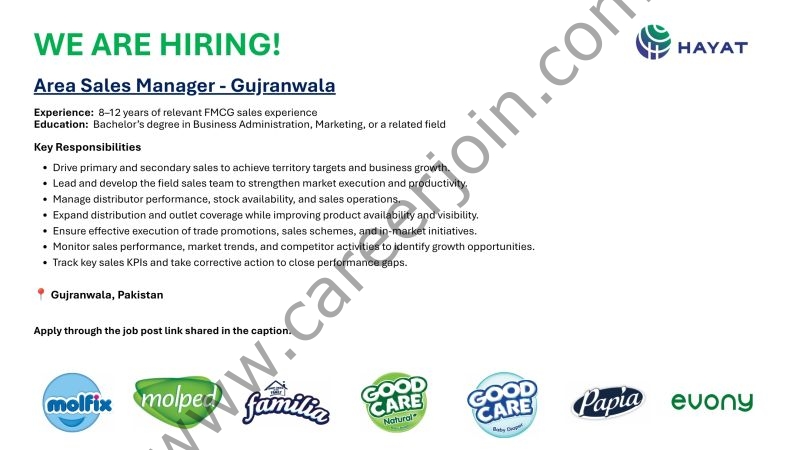 Hayat Kimya Pakistan Pvt Ltd Jobs Area Sales Manager 1