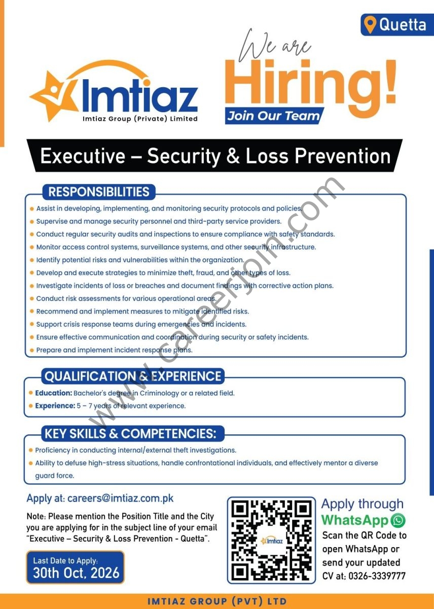 Imtiaz Group (Private) Limited Jobs Executive Security & Loss Prevention 1