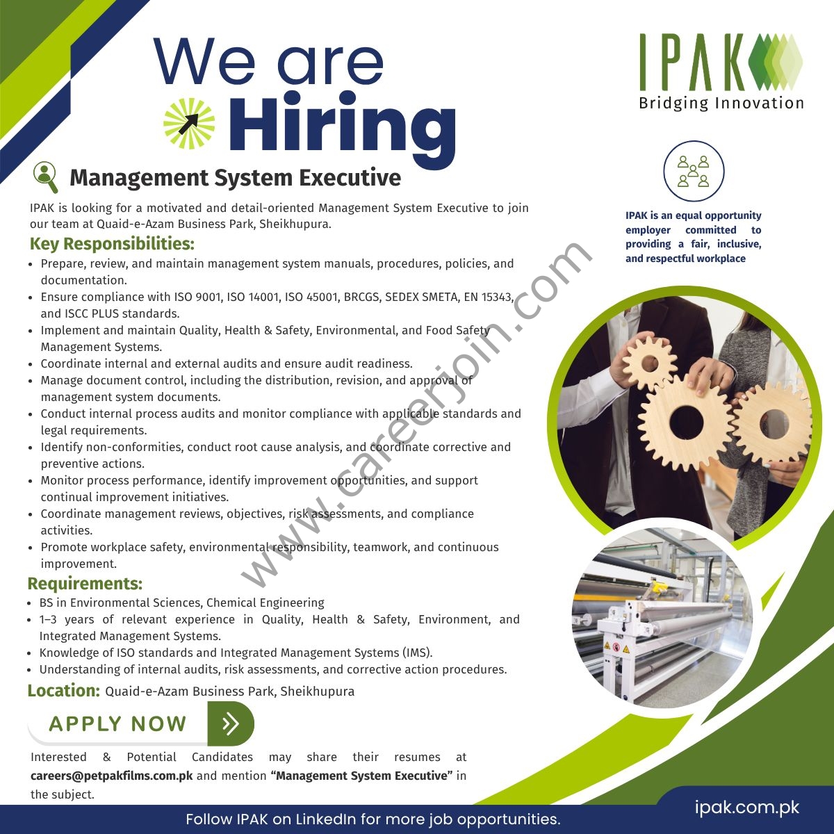 International Packaging Films Limited IPAK Jobs Management System Executive 1