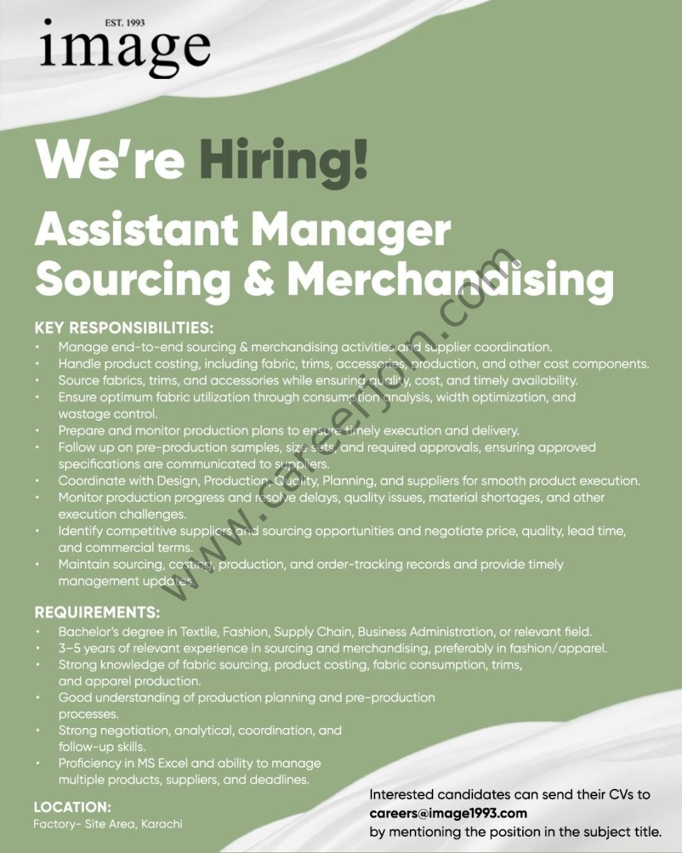 Image Pakistan Limited Jobs Assistant Manager Sourcing & Merchandising 1