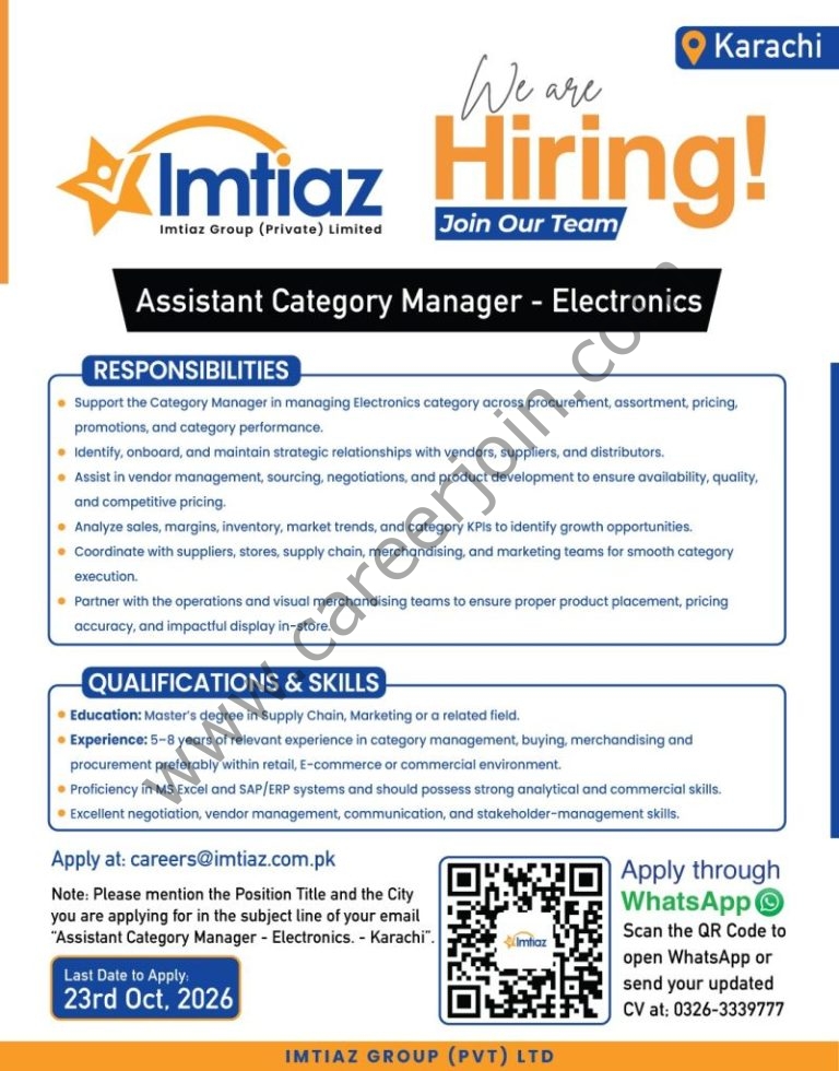 Imtiaz Group Pvt Ltd Jobs October 2026