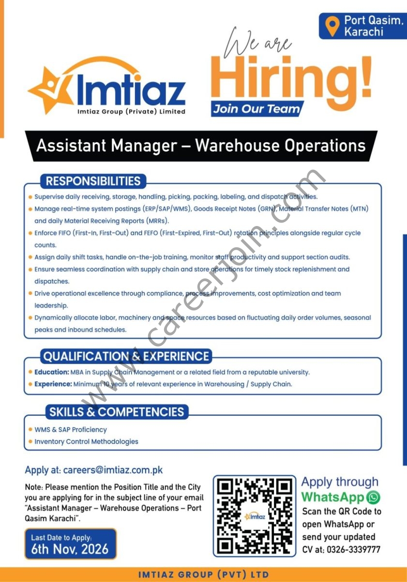 Imtiaz Group Pvt Ltd Jobs October 2026 1