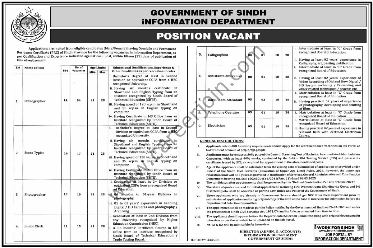 Information Department Sindh Jobs 10 October 2026 Dawn 1