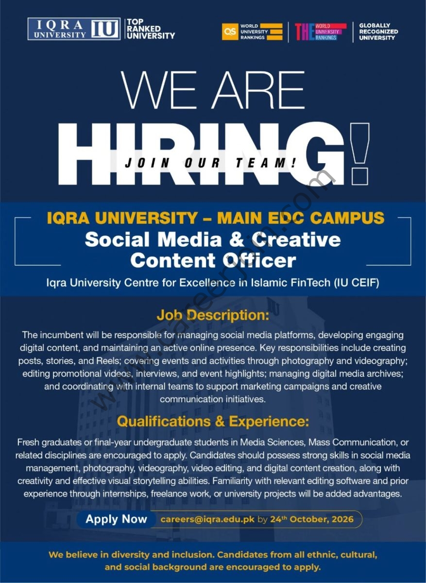 Iqra University IU Jobs October 2026 1