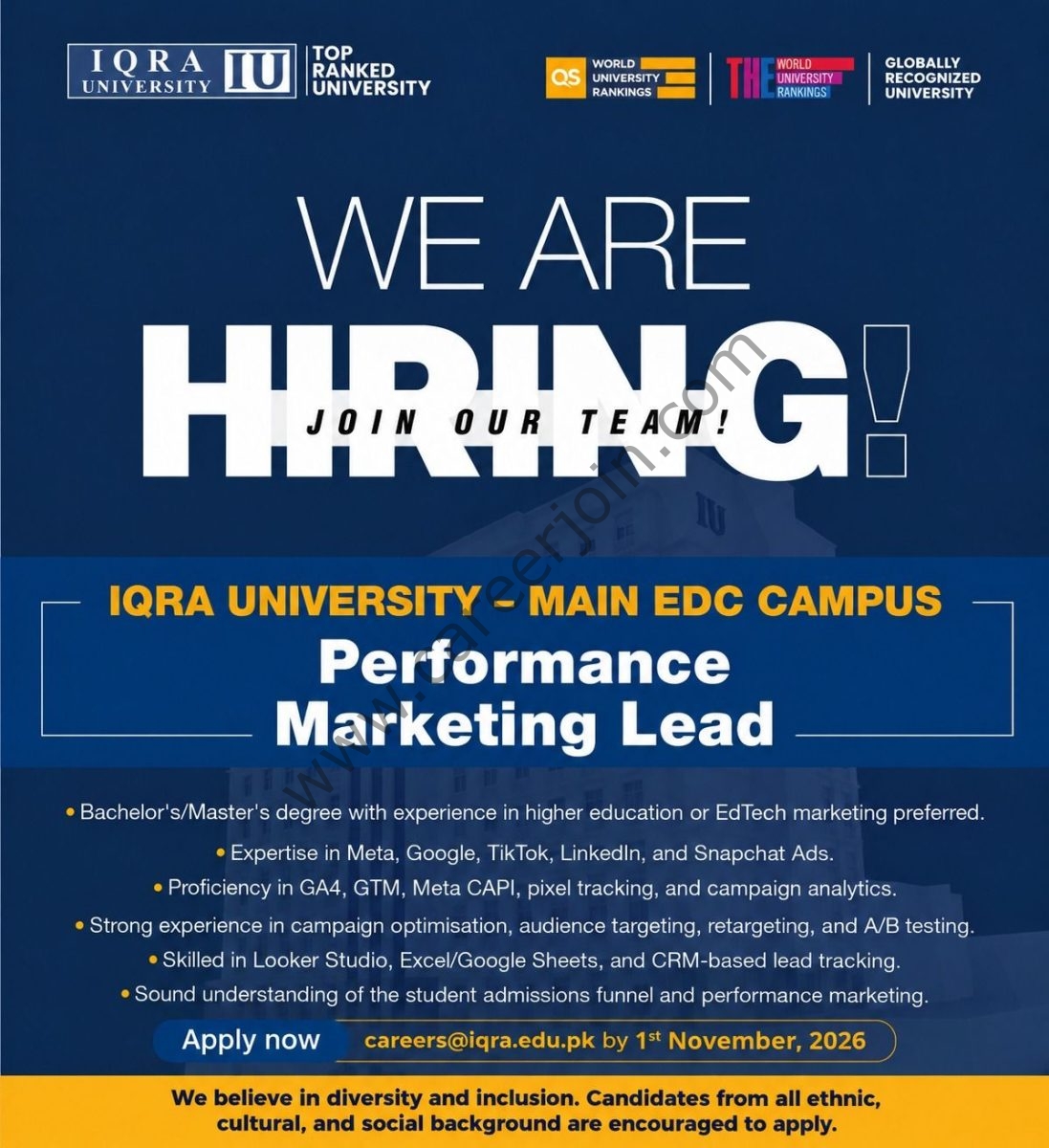 Iqra University Jobs Performance Marketing Lead 1