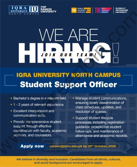 Iqra University IU Jobs Student Support Officer 1