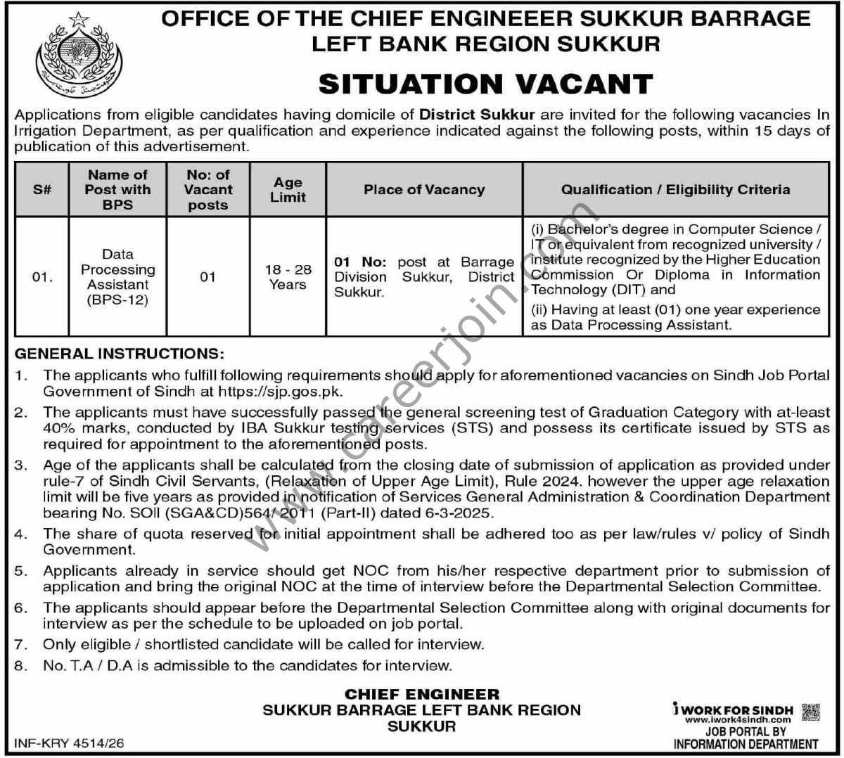 Irrigation Department Sindh Jobs 10 October 2026 Dawn 01 1