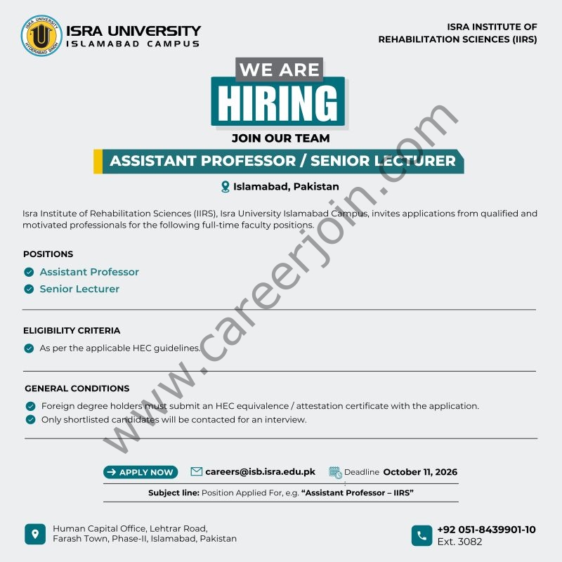 Isra University Jobs October 2026 1