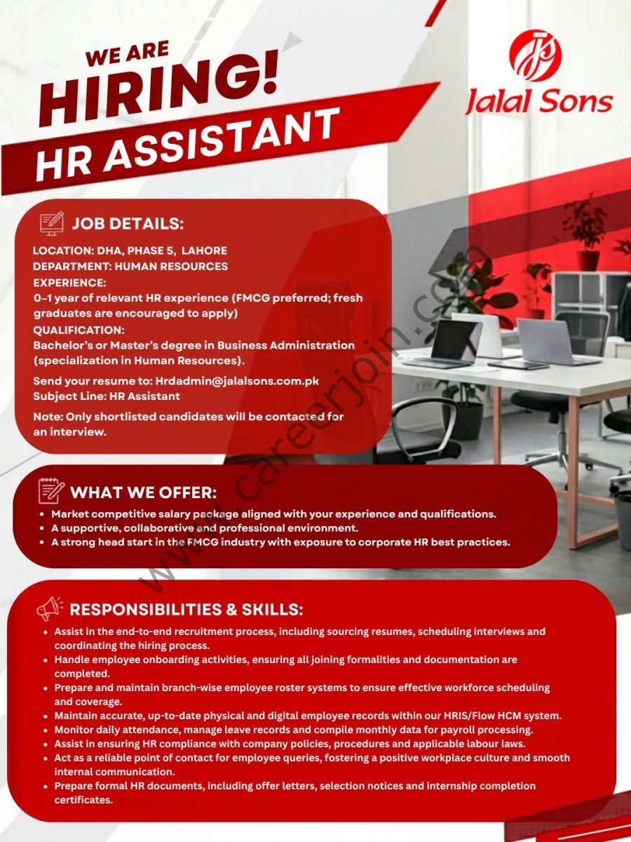 Jalal Sons Jobs HR Assistant 1