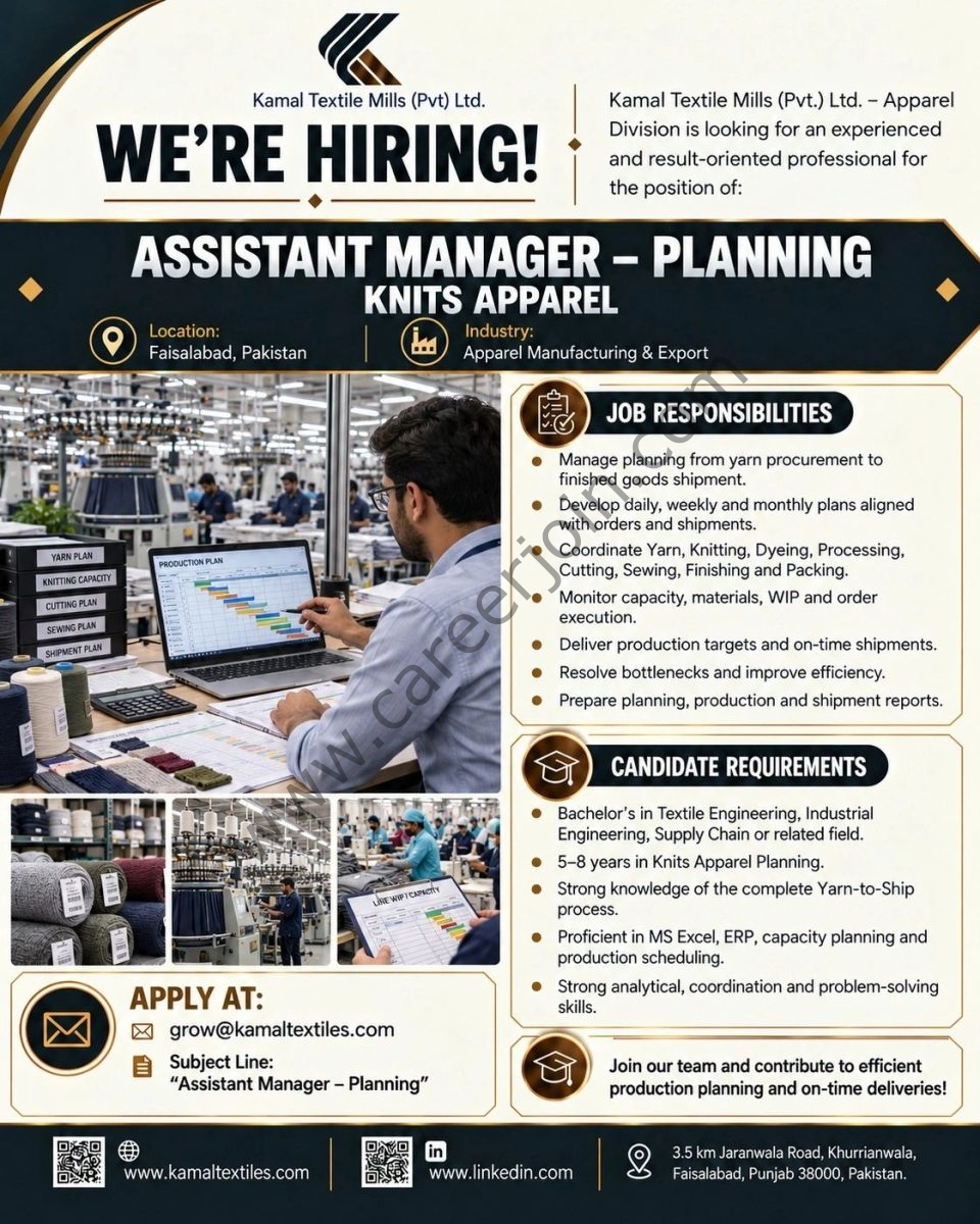 Kamal Textile Mills (Pvt) Ltd Jobs Assistant Manager Planning 1