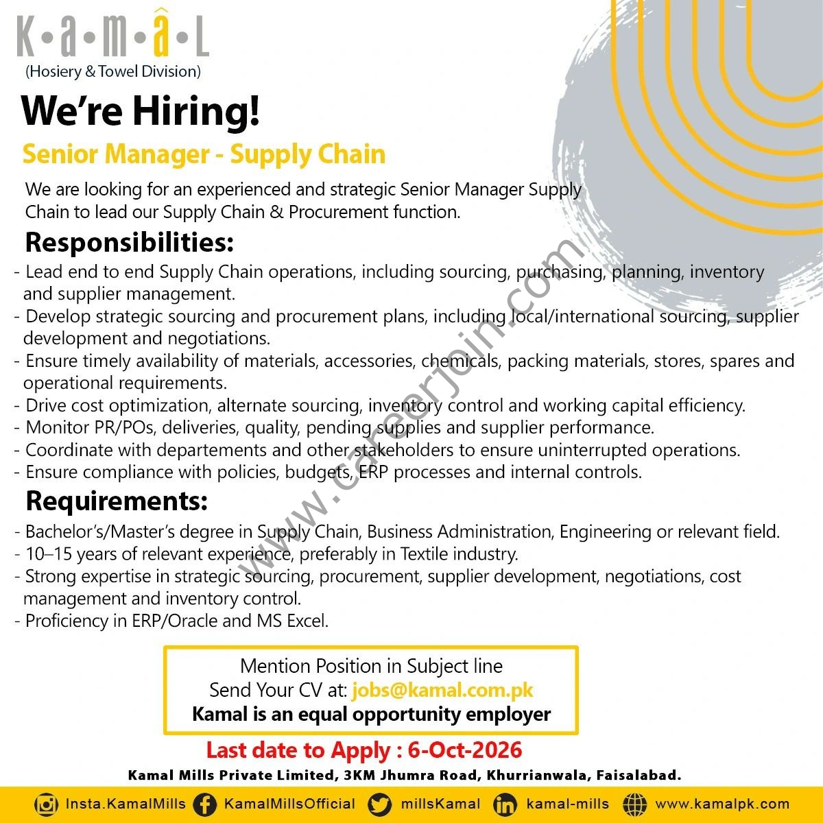 Kamal Mills Pvt Ltd Jobs Senior Manager Supply Chain 1