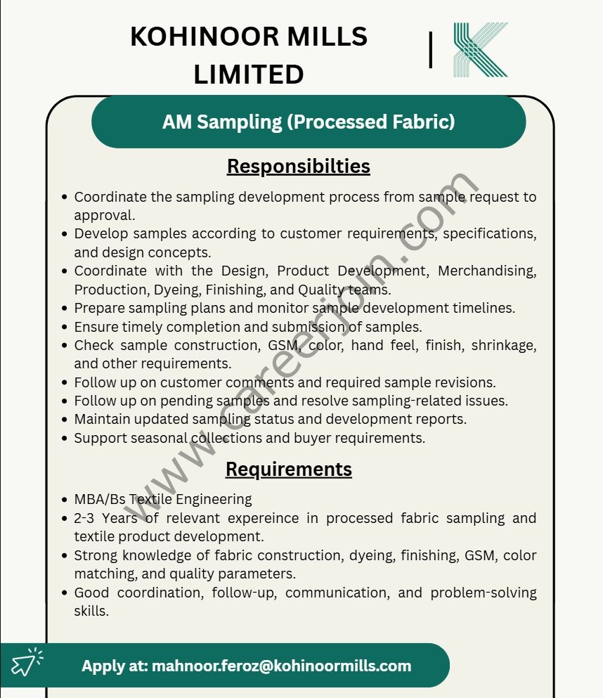 Kohinoor Mills Limited Jobs October 2026 1
