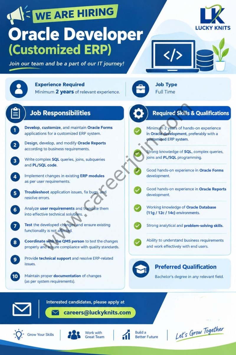 Lucky Knits Pvt Ltd Jobs Oracle Developer  1
