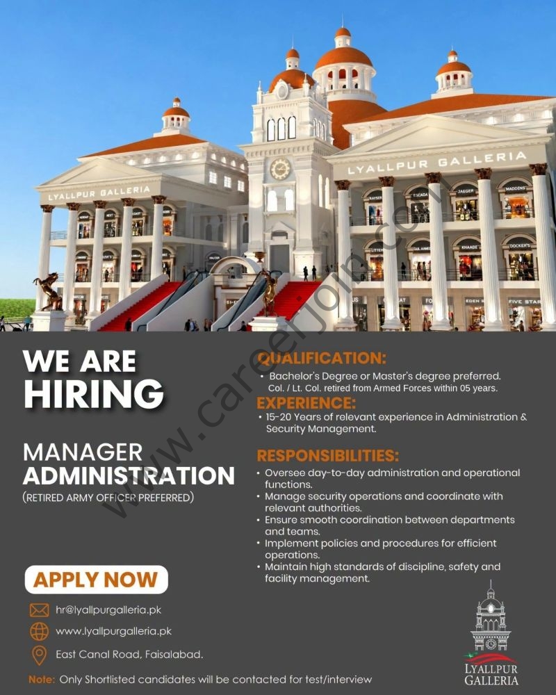 Lyallpur Galleria Jobs Manager Administration 1