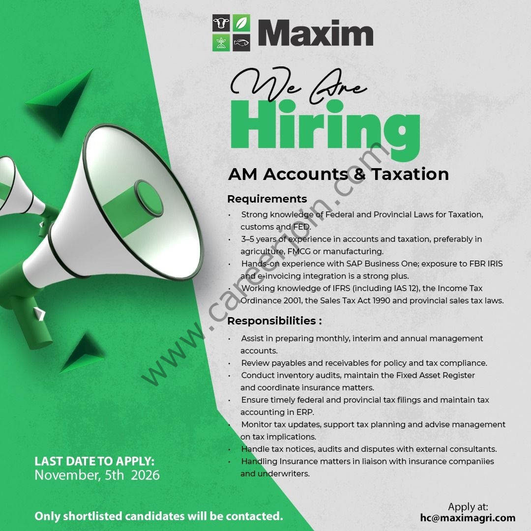 Maxim Agri Pvt Ltd Jobs AM Accounts & Taxation 1