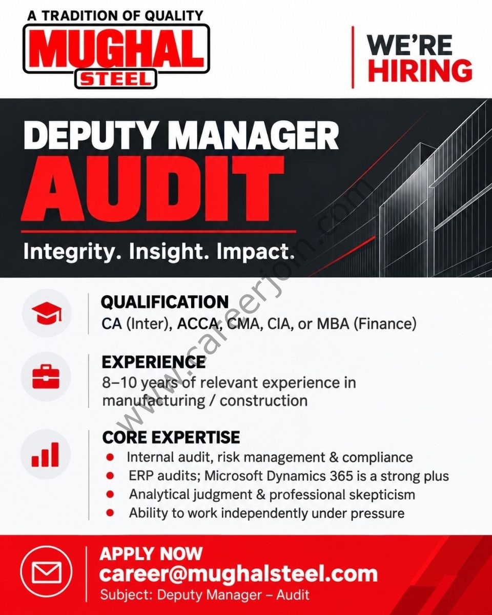 Mughal Iron & Steel Industries Limited Jobs Deputy Manager Audit 1