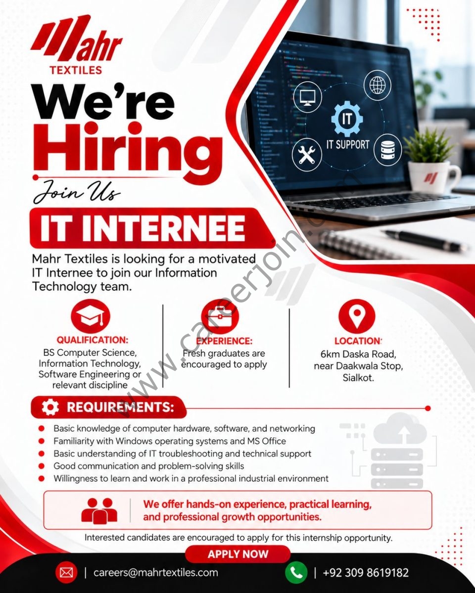 Mahr Textiles (Pvt) Ltd Jobs IT Internee  1