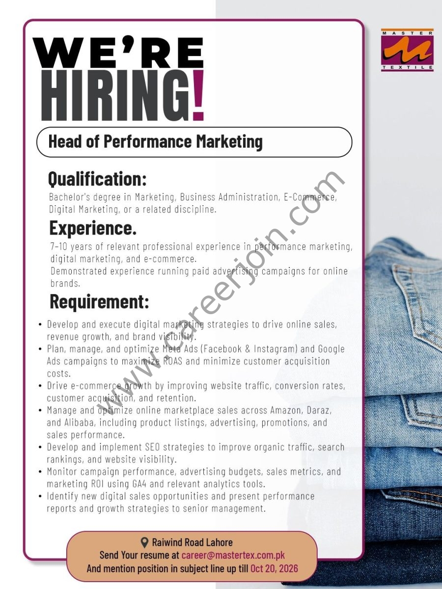 Master Textile Mills Ltd Jobs Head of Performance Marketing 1