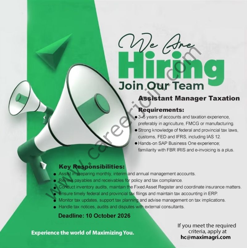 Maxim Agri Pvt Ltd Jobs Assistant Manager Taxation 1