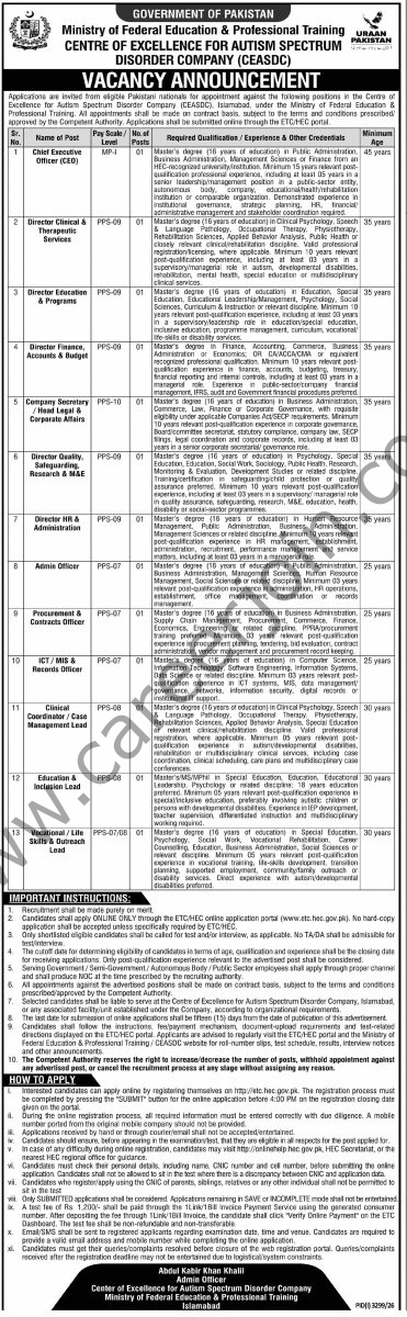 Ministry Of Federal Education & Professional Training Jobs 09 October 2026 Dawn 01 1