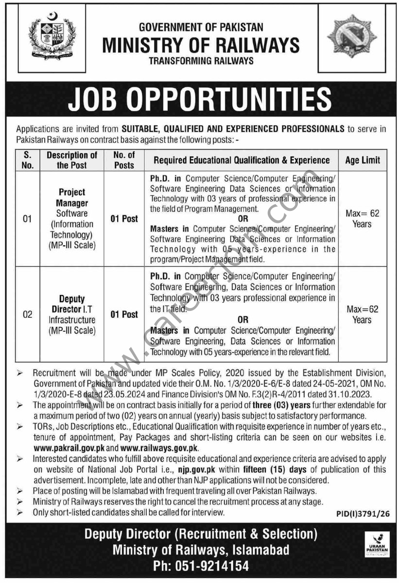 Ministry of Railways Jobs 27 October 2026 Dawn 1