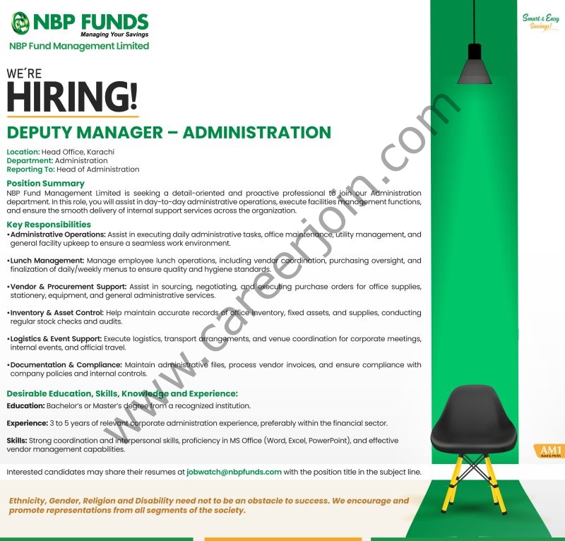 NBP Fund Management Limited Jobs Deputy Manager Administration 1