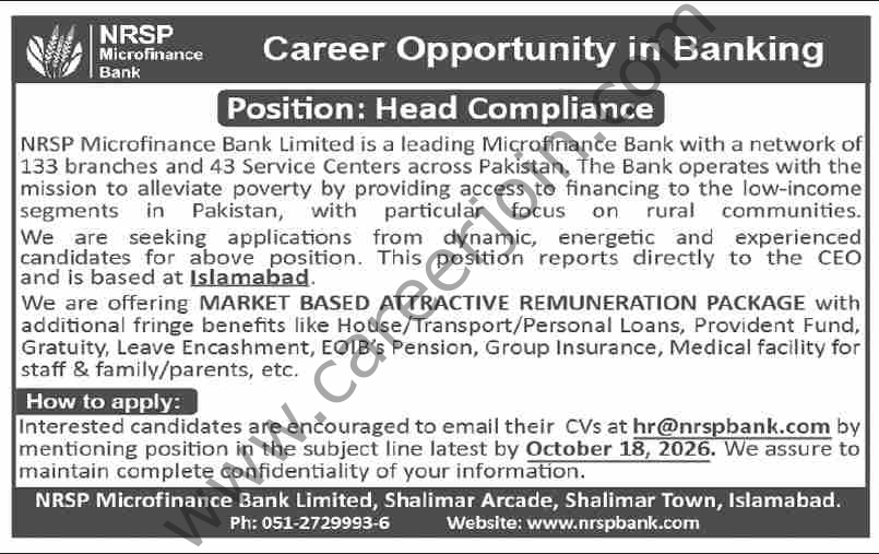 NRSP Microfinance Bank Ltd Jobs 04 October 2026 Dawn 01 1