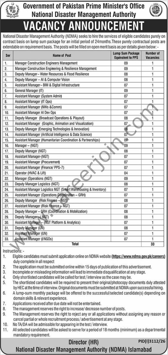 National Disaster Management Authority NDMA Jobs 03 October 2026 Nawaiwaqt 1