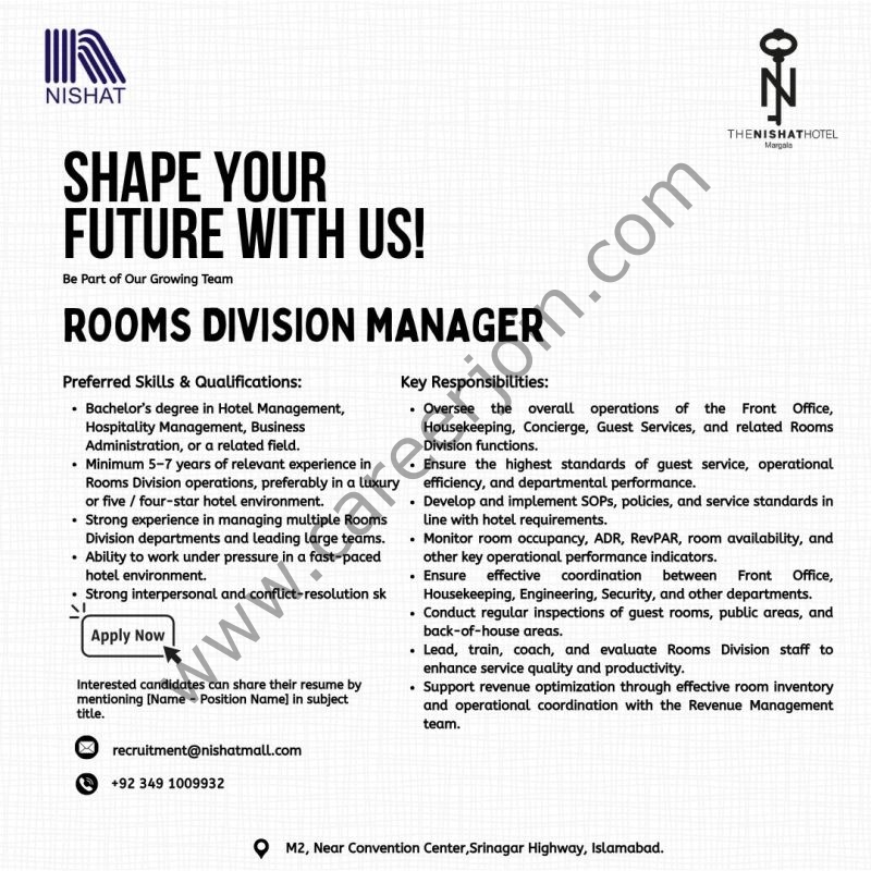 Nishat Hotels Jobs Rooms Division Manager 1