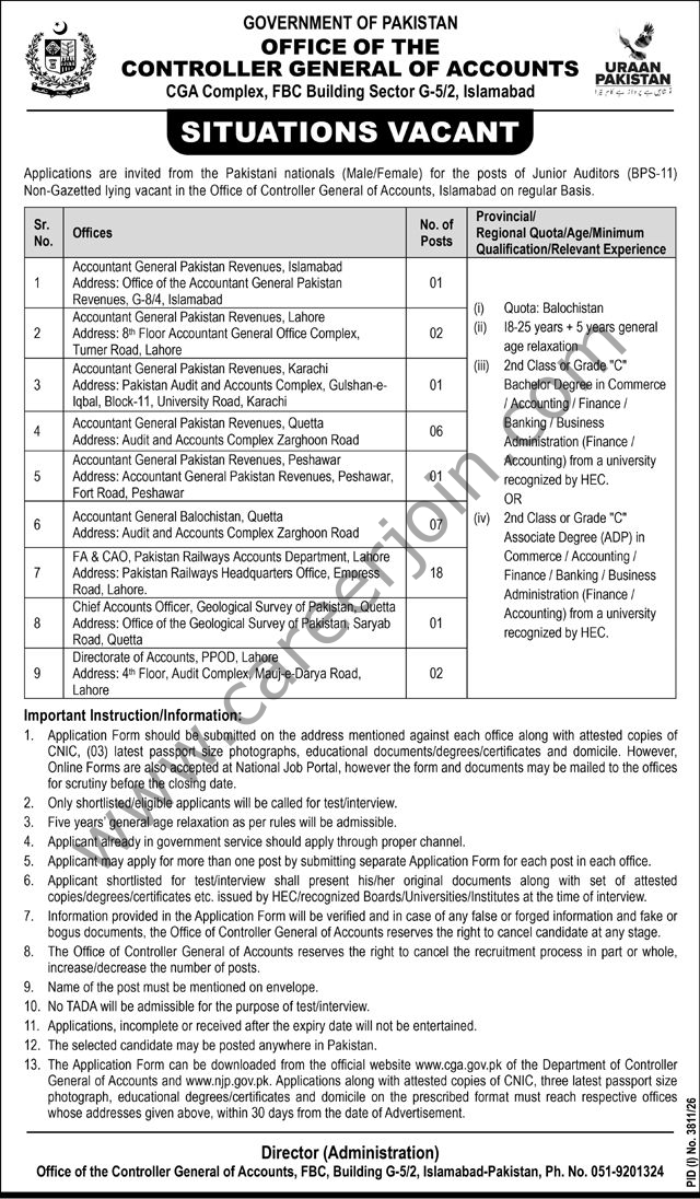 Office of Controller General of Accounts Islamabad Jobs 28 October 2026 Nation 1
