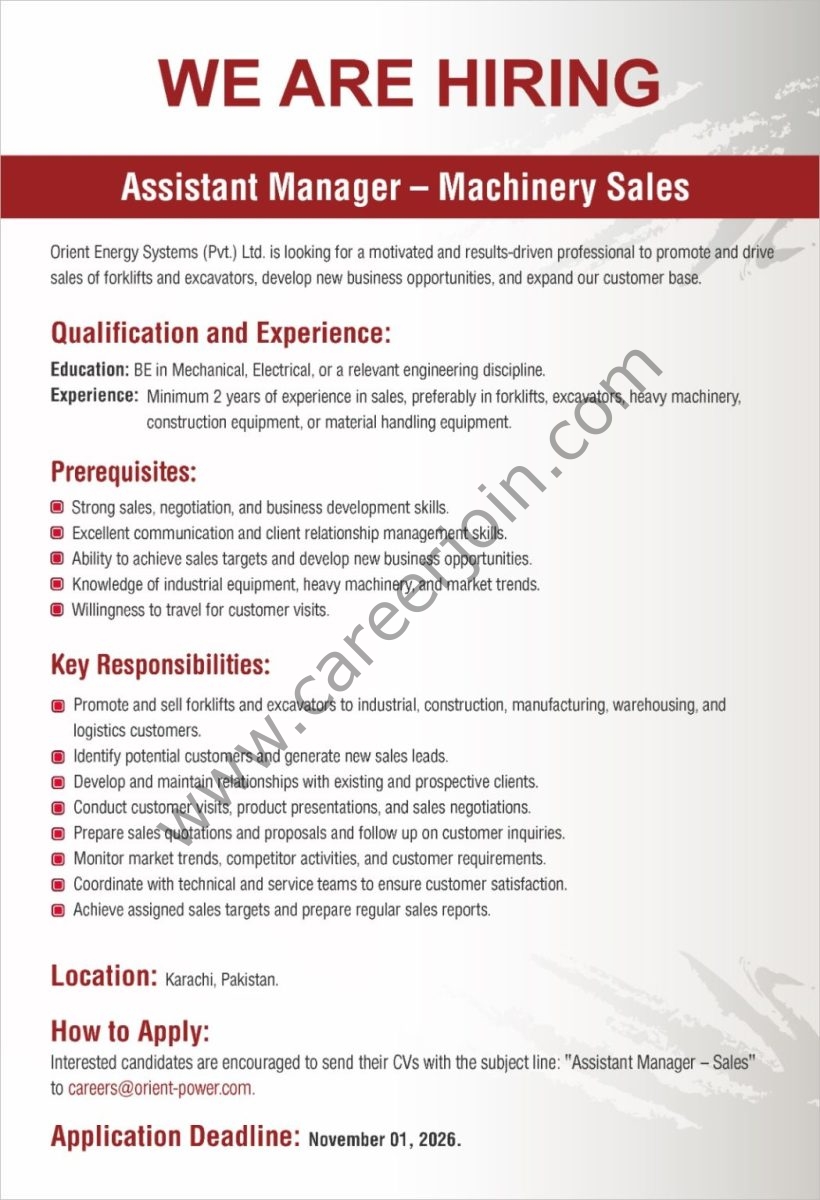 Orient Energy Systems Pvt Ltd Jobs Assistant Manager Machinery Sales  1