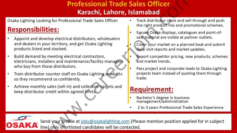 Osaka Lighting Jobs Trade Sales Officer 1