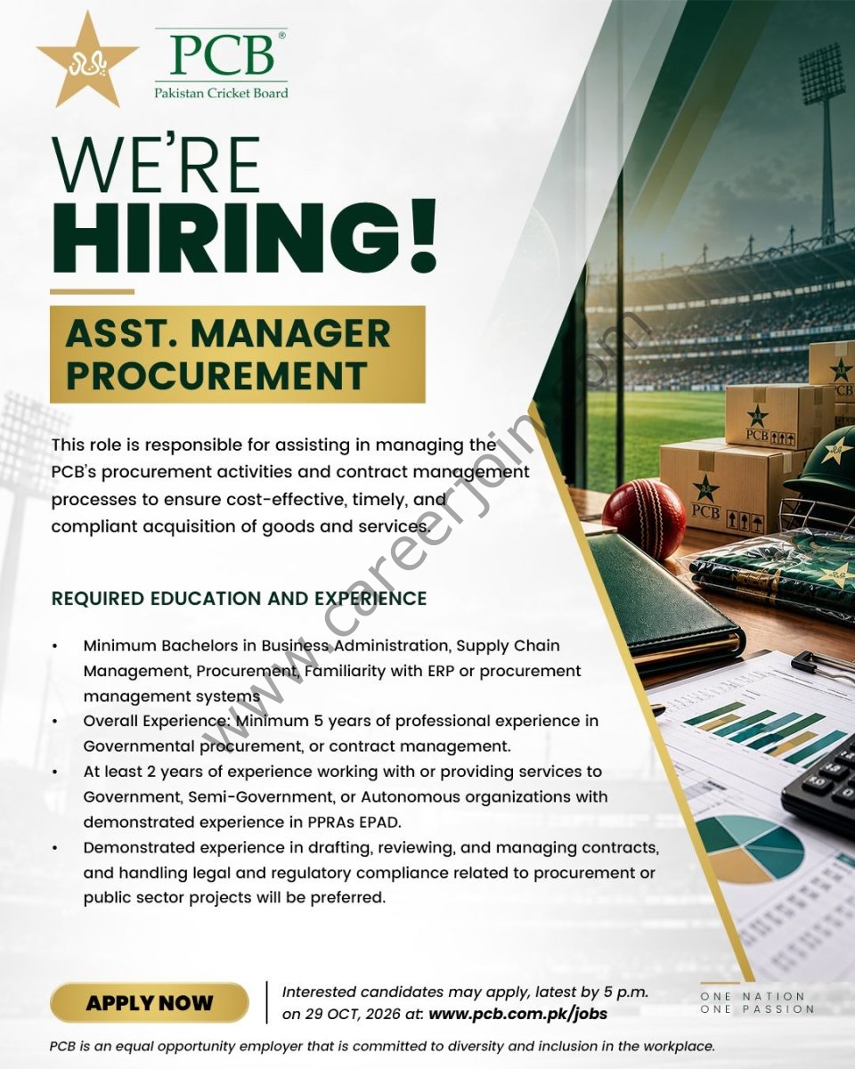 Pakistan Cricket Board PCB Jobs Assistant Manager Procurement 1