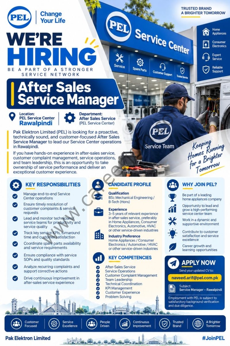 Pak Elektron Limited PEL Jobs After Sales Service Manager 1