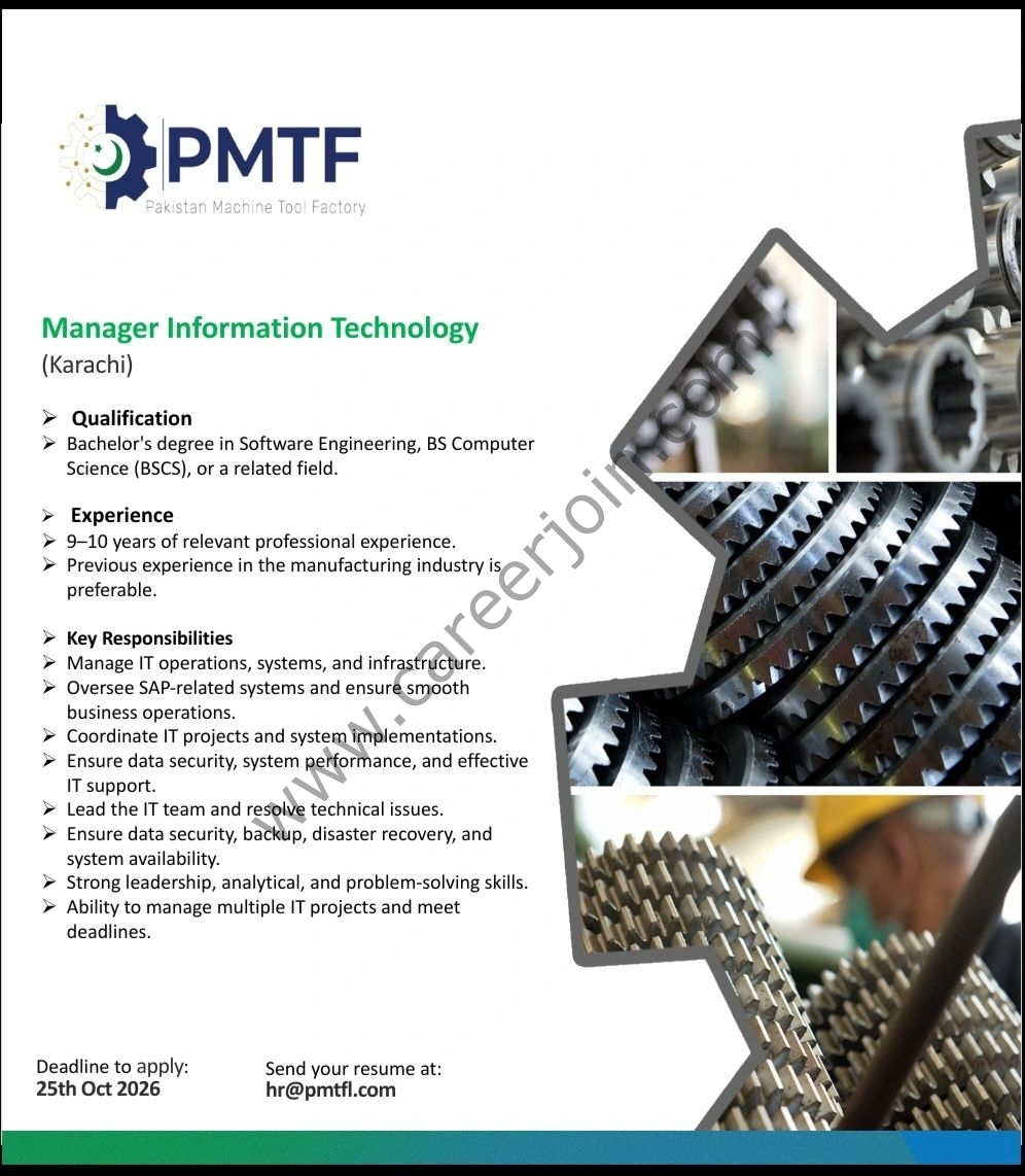 Pakistan Machine Tool Factory (PMTF) Jobs October 2026 1