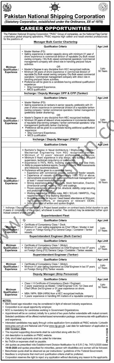 Pakistan National Shipping Corporation Jobs 04 October 2026 Dawn 1