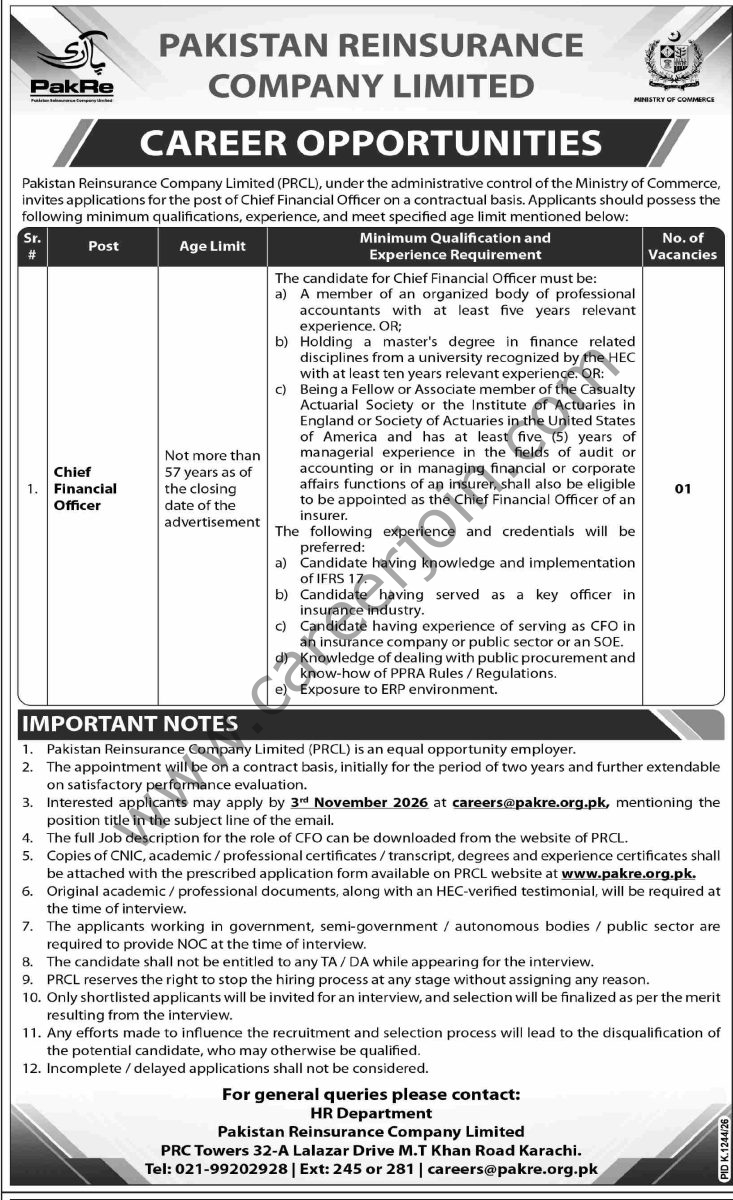 Pakistan Reinsurance Co Ltd PakRe Jobs 18 October 2026 Dawn 02 1