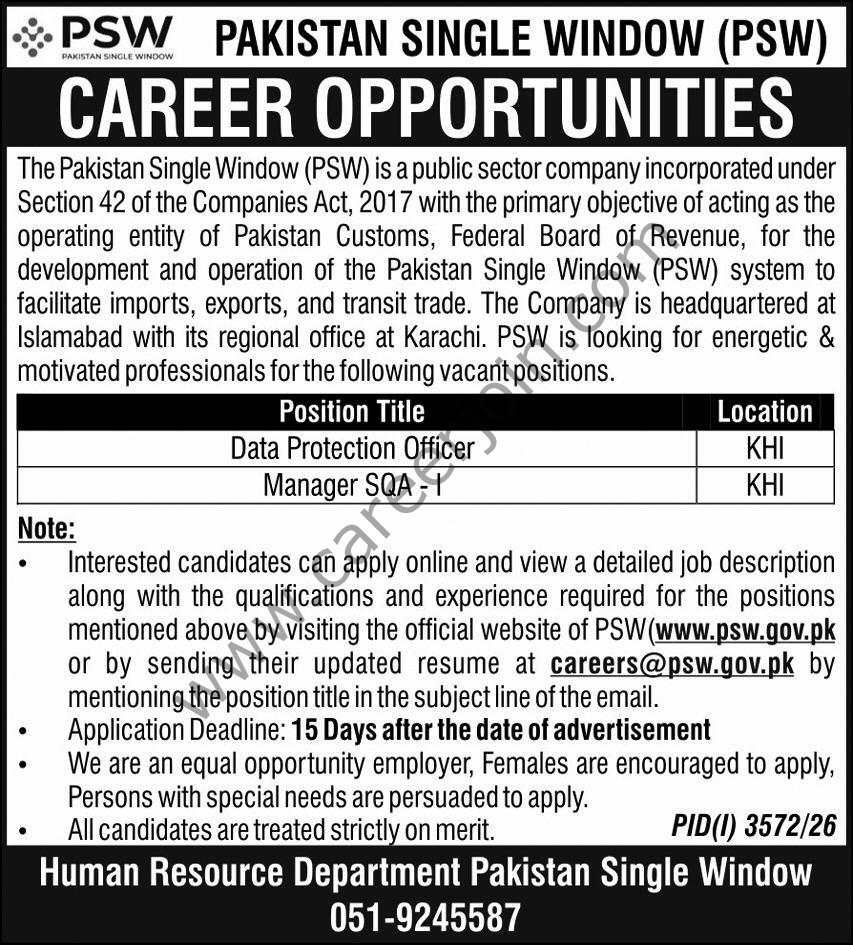 Pakistan Single Window PSW Jobs 21 October 2026 Express 1