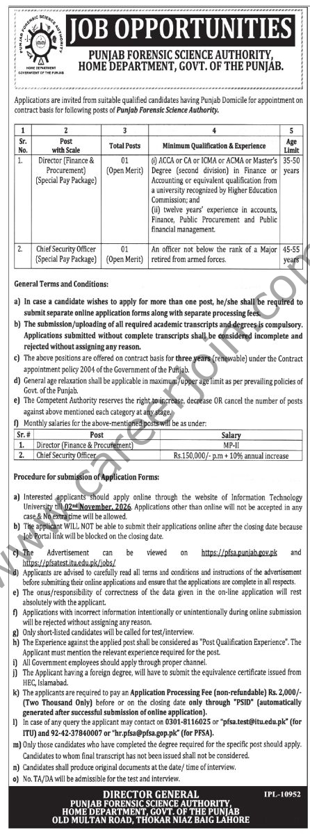 Punjab Forensic Science Authority Jobs 14 October 2026 Express Tribune 1