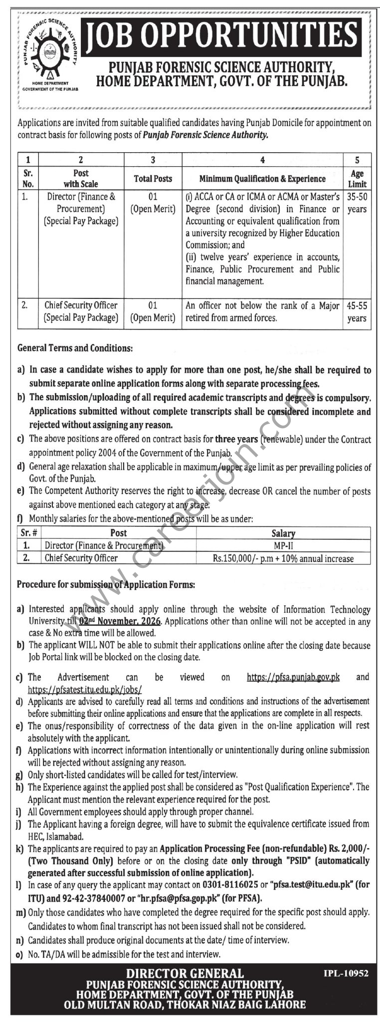 Punjab Forensic Science Authority Jobs October 2026